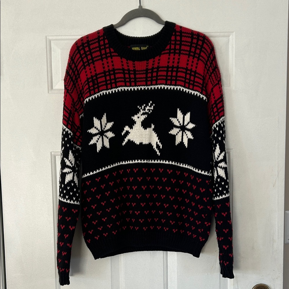 Holiday Reindeer Crewneck Sweater - Red and Black